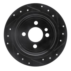 Mini Cooper Brake Rotor (1) - Rear Left - R1 Concepts - Drilled & Slotted - Black - `02-`15